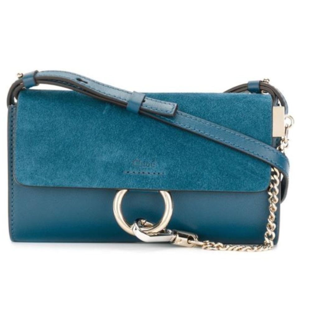 NEW Chloé Faye Wallet On Chain-Majolica Blue - Picture 1 of 8